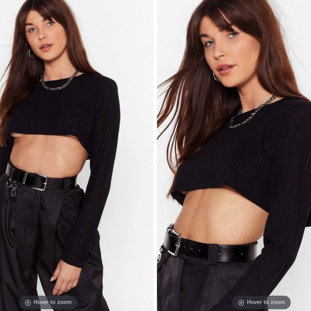 Ribbed Crop Top with Long Sleeves